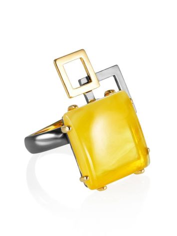 Geometric Adjustable Silver Ring With Natural Amber The Picasso, Ring Size: Adjustable, image 