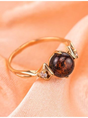 Cherry Amber Ring In Gold-Plated Silver With Crystals The Sambia, Ring Size: 6 / 16.5, image , picture 2