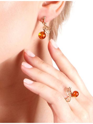 Gold-Plated Earrings With Cognac Amber The Florina, image , picture 3