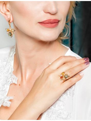 Drop Amber Earrings In Gold-Plated Silver With Crystals The Edelweiss, image , picture 2