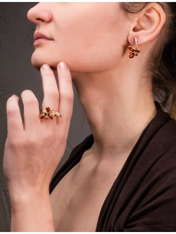 Gold-Plated Ring With Cognac Amber The Verbena, Ring Size: 12 / 21.5, image , picture 6