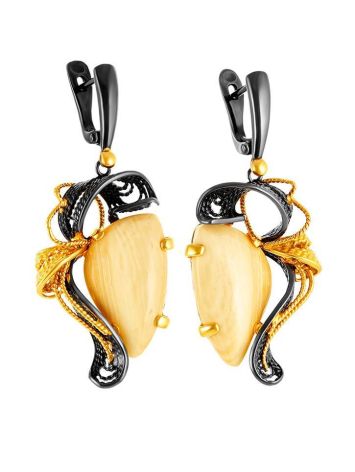 Glossy Gold-Plated Silver Earrings With Natural Mammoth Tusk The Era, image , picture 3
