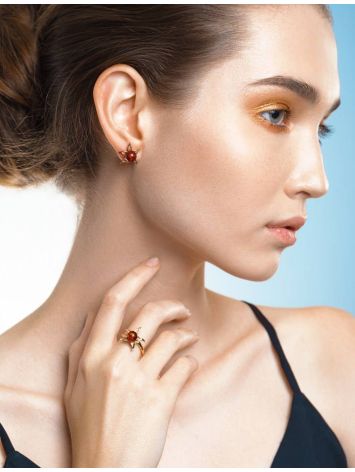 Wonderful Gold Plated Ring With Luminous Cognac Amber The Persimmon, Ring Size: 11.5 / 21, image , picture 2