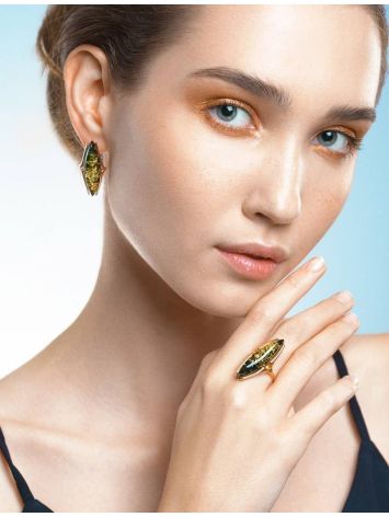 Gold-Plated Silver Earrings With Green Amber The Barcelona, image , picture 3