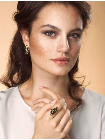 Bright Green Amber Ring In Gold The Rococo, Ring Size: 8 / 18, image , picture 5