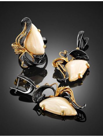 Glossy Gold-Plated Silver Earrings With Natural Mammoth Tusk The Era, image , picture 4