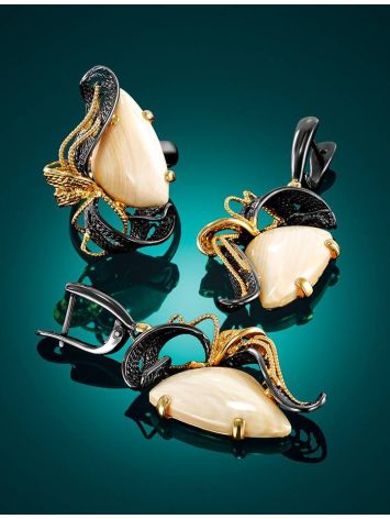Glossy Gold-Plated Silver Earrings With Natural Mammoth Tusk The Era, image , picture 5