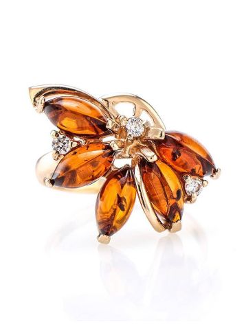 Gold-Plated Ring With Cognac Amber And Crystals The Verbena, Ring Size: 11.5 / 21, image , picture 5