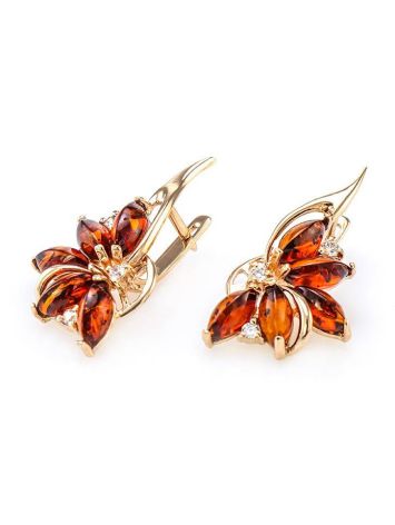 Amber Earrings In Gold-Plated Silver With Crystals The Lotus, image , picture 3