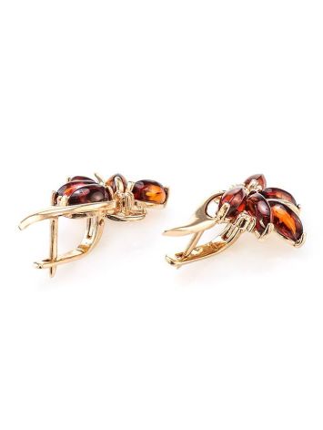 Amber Earrings In Gold-Plated Silver With Crystals The Lotus, image , picture 4