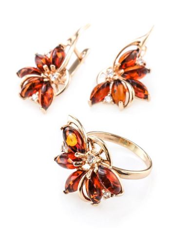 Amber Earrings In Gold-Plated Silver With Crystals The Lotus, image , picture 5