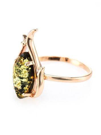 Bright Gold-Plated Ring With Green Amber The Tulip, Ring Size: 13 / 22, image , picture 3
