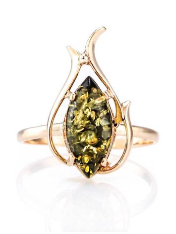 Bright Gold-Plated Ring With Green Amber The Tulip, Ring Size: 12 / 21.5, image , picture 2