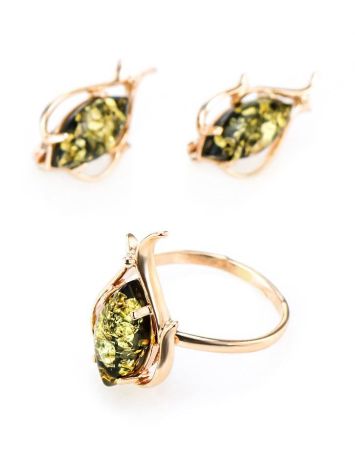 Bright Gold-Plated Ring With Green Amber The Tulip, Ring Size: 12 / 21.5, image , picture 4
