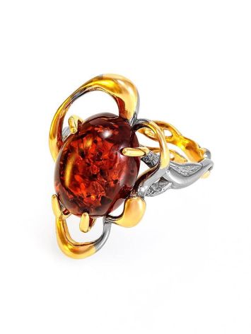 Adjustable Gold-Plated Ring With Cognac Amber The Pompadour, Ring Size: Adjustable, image , picture 3