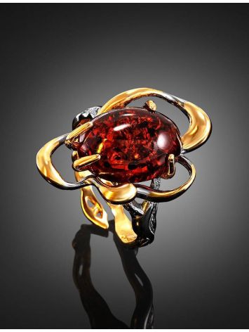 Adjustable Gold-Plated Ring With Cognac Amber The Pompadour, Ring Size: Adjustable, image , picture 2