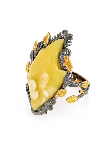 Adorable Sterling Silver Ring With Leaf Cut Amber The Canada, Ring Size: Adjustable, image , picture 3