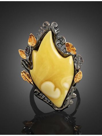 Adorable Sterling Silver Ring With Leaf Cut Amber The Canada, Ring Size: Adjustable, image , picture 2