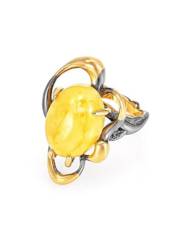 Adjustable Honey Amber Ring In Gold-Plated Silver The Pompadour, Ring Size: Adjustable, image , picture 4