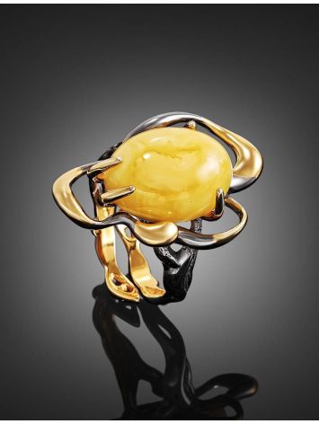 Adjustable Honey Amber Ring In Gold-Plated Silver The Pompadour, Ring Size: Adjustable, image , picture 2