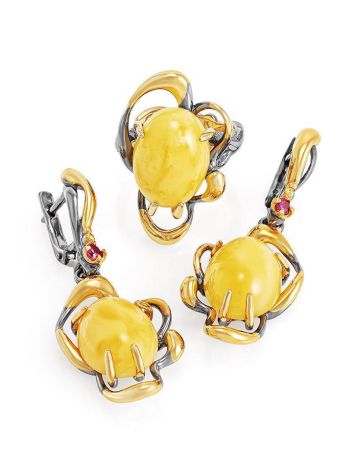 Adjustable Honey Amber Ring In Gold-Plated Silver The Pompadour, Ring Size: Adjustable, image , picture 5