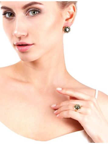 Gold-Plated Silver Ring With Green Amber The Zephyr, Ring Size: 12 / 21.5, image , picture 2