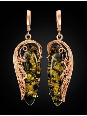 Bold Floral Amber Earrings In Gold-Plated Silver The Dew, image , picture 2