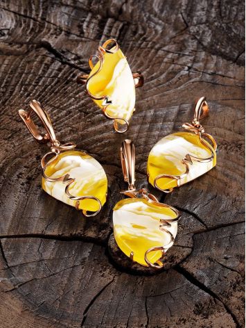 White Amber Golden Cocktail Ring The Rialto, Ring Size: Adjustable, image , picture 4