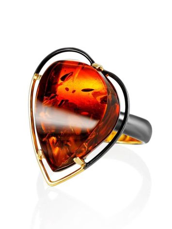 Amazing Gold Plated Cocktail Ring With Cognac Amber The Rialto Collection, Ring Size: Adjustable, image , picture 3