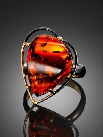 Amazing Gold Plated Cocktail Ring With Cognac Amber The Rialto Collection, Ring Size: Adjustable, image , picture 2