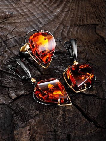 Amazing Gold Plated Cocktail Ring With Cognac Amber The Rialto Collection, Ring Size: Adjustable, image , picture 4