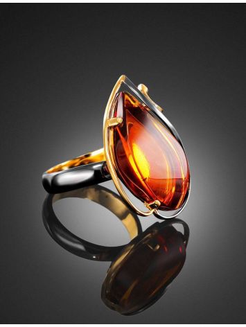 One Size Amber Ring In Gold-Plated Silver The Rialto, Ring Size: Adjustable, image , picture 2