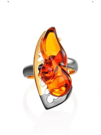 Adjustable Gold-Plated Ring With Cognac Amber The Triumph, Ring Size: Adjustable, image , picture 3