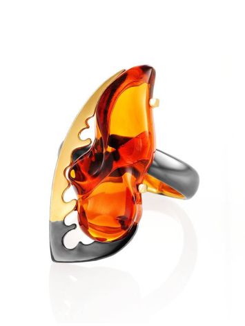 Adjustable Gold-Plated Ring With Cognac Amber The Triumph, Ring Size: Adjustable, image , picture 4