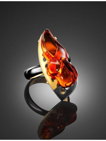 Adjustable Gold-Plated Ring With Cognac Amber The Triumph, Ring Size: Adjustable, image , picture 2