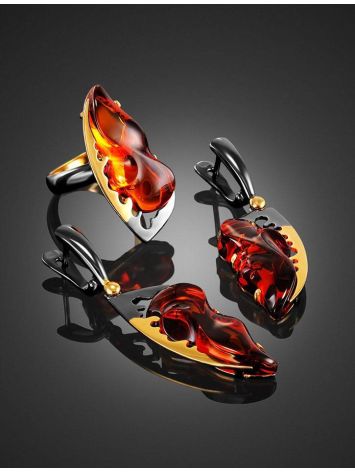 Adjustable Gold-Plated Ring With Cognac Amber The Triumph, Ring Size: Adjustable, image , picture 5