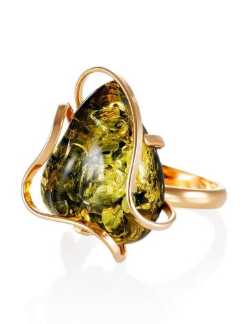 Green Amber Cocktail Ring In Gold Plated Silver Ring The Rialto, Ring Size: Adjustable, image , picture 3