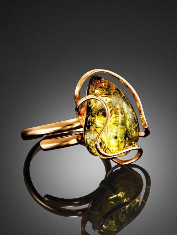 Green Amber Cocktail Ring In Gold Plated Silver Ring The Rialto, Ring Size: Adjustable, image , picture 2