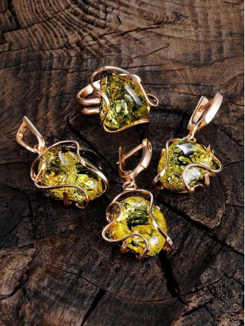Green Amber Cocktail Ring In Gold Plated Silver Ring The Rialto, Ring Size: Adjustable, image , picture 4