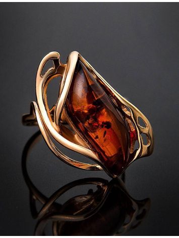 Bold Gold-Plated Ring With Cognac Amber The Illusion, Ring Size: 13 / 22, image , picture 2