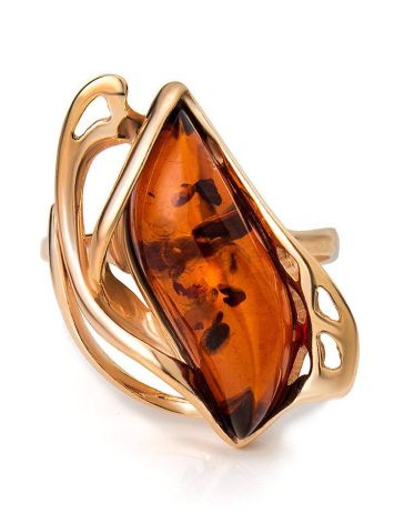 Bold Gold-Plated Ring With Cognac Amber The Illusion, Ring Size: 13 / 22, image , picture 4