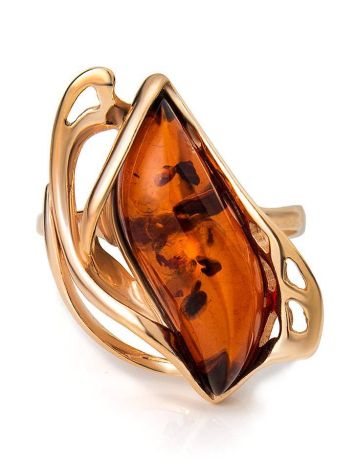 Bold Gold-Plated Ring With Cognac Amber The Illusion, Ring Size: 12 / 21.5, image , picture 4