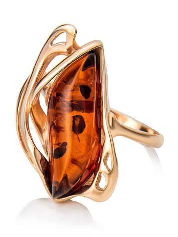 Bold Gold-Plated Ring With Cognac Amber The Illusion, Ring Size: 13 / 22, image , picture 5