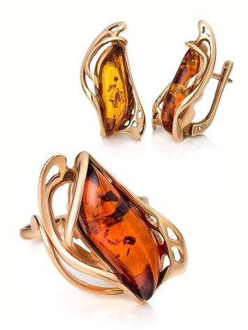 Bold Gold-Plated Ring With Cognac Amber The Illusion, Ring Size: 12 / 21.5, image , picture 6
