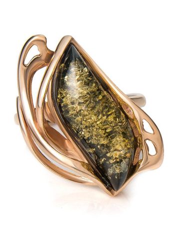 Gold-Plated Ring With Green Amber The Illusion, Ring Size: 12 / 21.5, image , picture 4