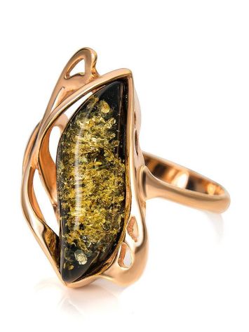 Gold-Plated Ring With Green Amber The Illusion, Ring Size: 12 / 21.5, image , picture 5