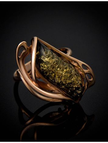 Gold-Plated Ring With Green Amber The Illusion, Ring Size: 12 / 21.5, image , picture 2