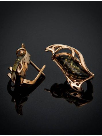 Green Amber Earrings In Gold-Plated Silver The Illusion, image , picture 2
