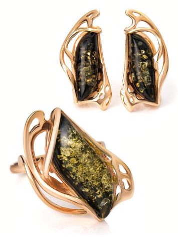 Green Amber Earrings In Gold-Plated Silver The Illusion, image , picture 5