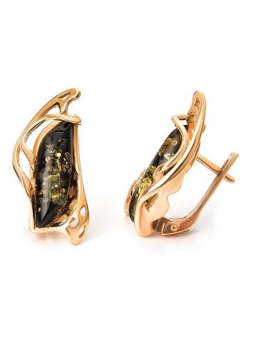 Green Amber Earrings In Gold-Plated Silver The Illusion, image , picture 4